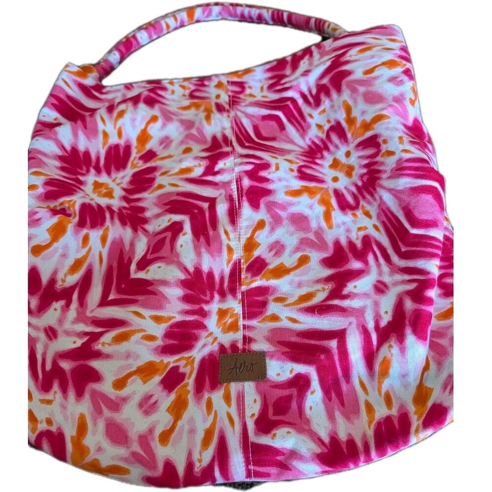 Aeropostale Canvas Tote Bag Beach Magnetic Closure Books Pink Orange Tiedye